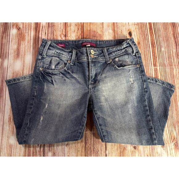 Vigoss CAPRI Size 1/2 26 Blue Low Rise Crop Jeans Denim Pants Long Shorts 26x16 - Picture 3 of 10